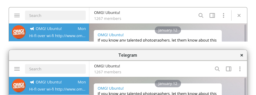 barre de titre distincte (dessous) vs barre de titre intégrée (dessus)
